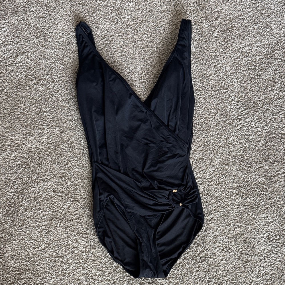 Women’s XL MICHAEL Michael Kors V-Neck Full Coverage Black One-Piece Swimsuit